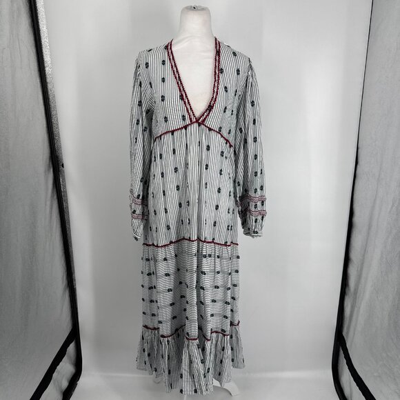 Zara Striped Embroidered Maxi Dress Size Large - Picture 2 of 11